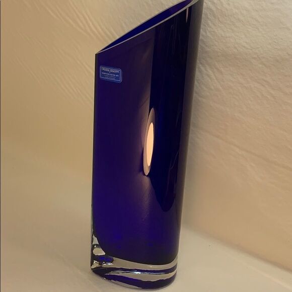 Crystal Legends Vase By Godfinger Silver Art Hand-cut Colbalt Blue Side Slant - Picture 7 of 7